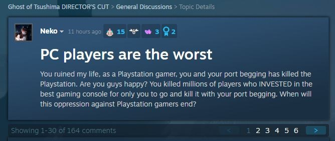 PS玩家稱遭到《對馬戰鬼》背叛 直言PC玩家最垃圾