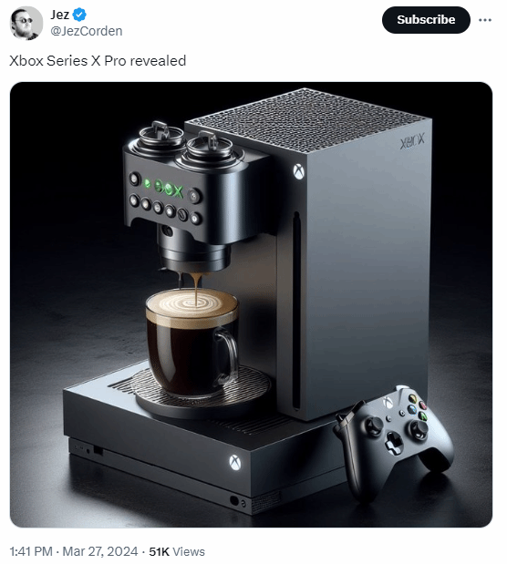 舅舅黨Jez分享惡搞Xbox咖啡機 評論區驚現配套麵包機
