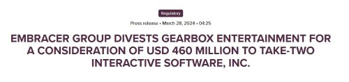 T2以4.6億美元收購Gearbox 將《邊緣禁地》收入囊中