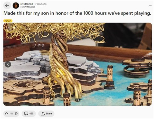 父親為兒子做《艾爾登法環》3D立體掛畫：紀念共同遊玩時光