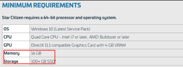 《星際公民》PC配置要求更新：100G固態 最低GTX 1060