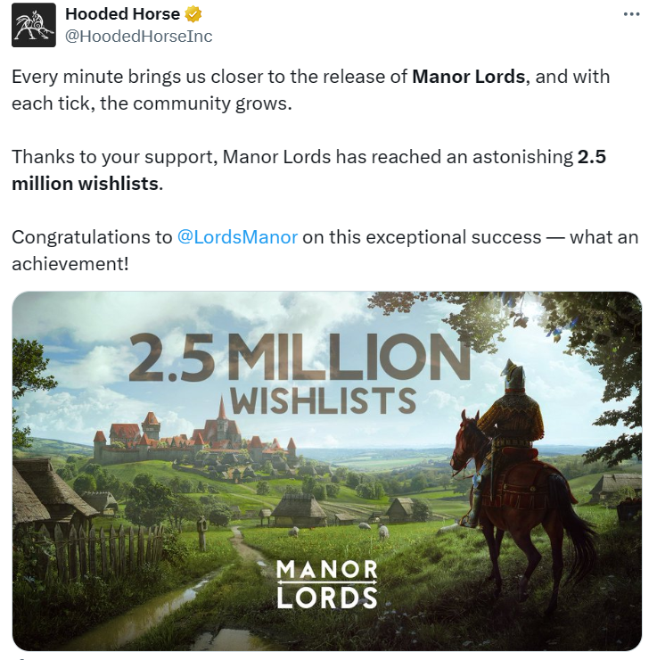 《莊園領主》STEAM願望單人數突破250萬發行商祝賀