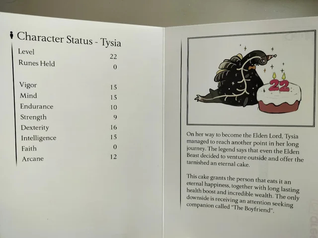 《艾爾登法環》玩家炫耀生日賀卡：附有角色統計數據