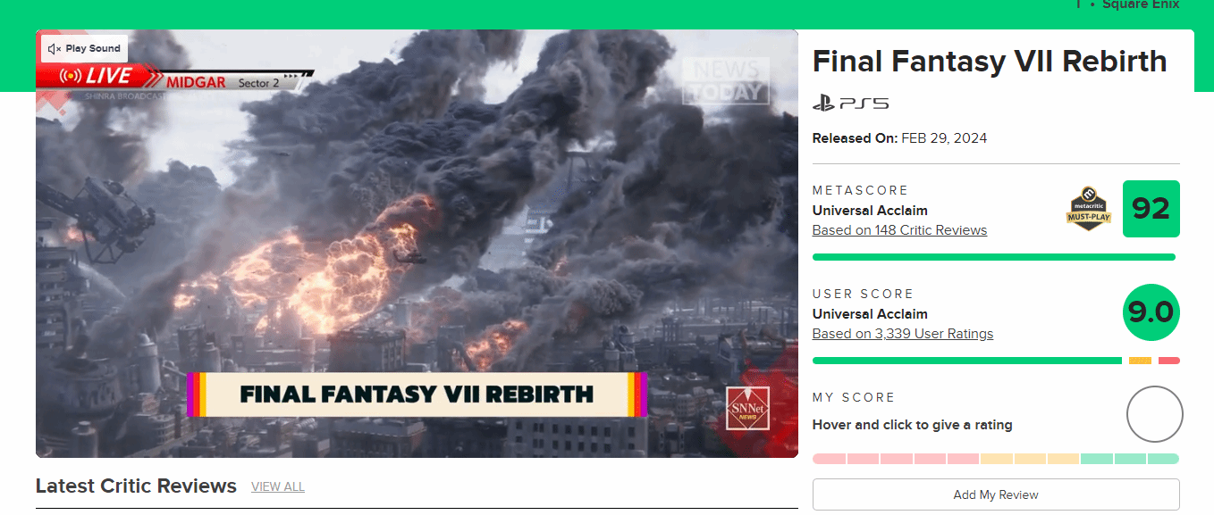 《劍星》超《最終幻想7重生》成今年M站用戶評分最高遊戲