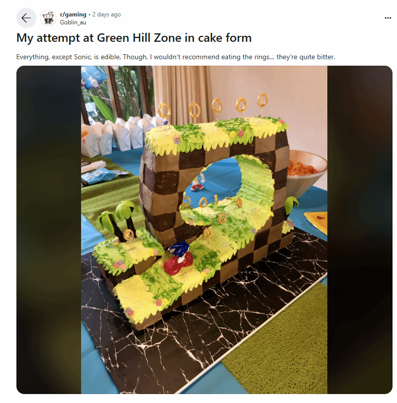 創意十足！玩家自製《音速小子》綠色山丘主題蛋糕