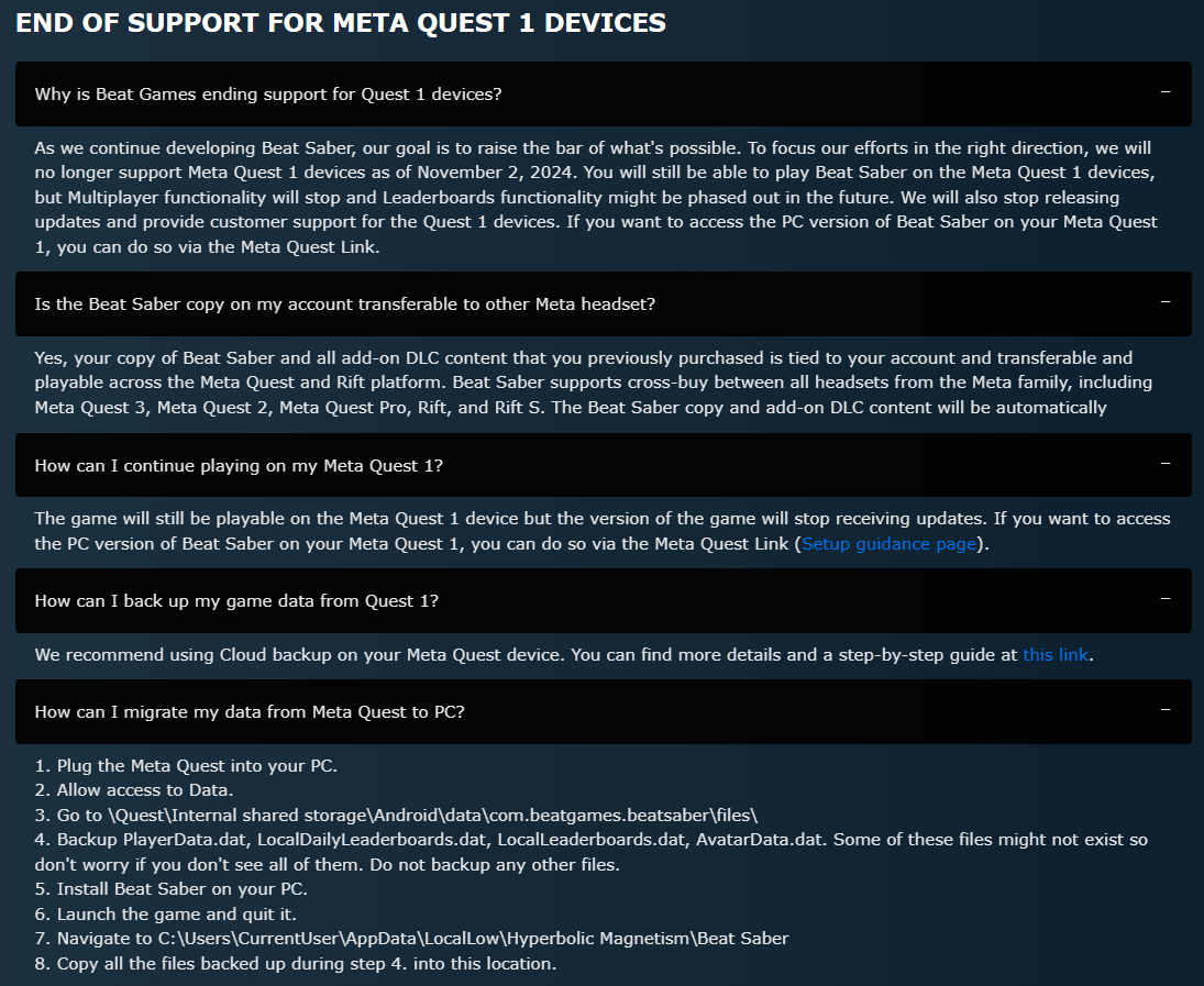 《節奏光劍》11月2日起停止支持Quest 1:玩家僅能遊玩 但無更新