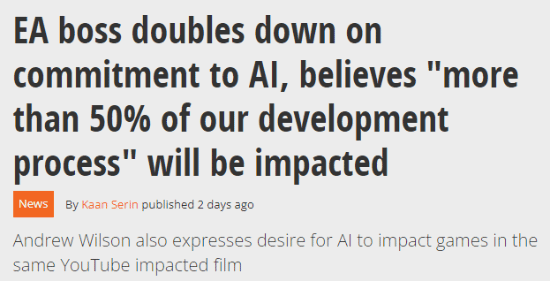 EA決心使用AI製作遊戲：超50%的開發流程將受到影響